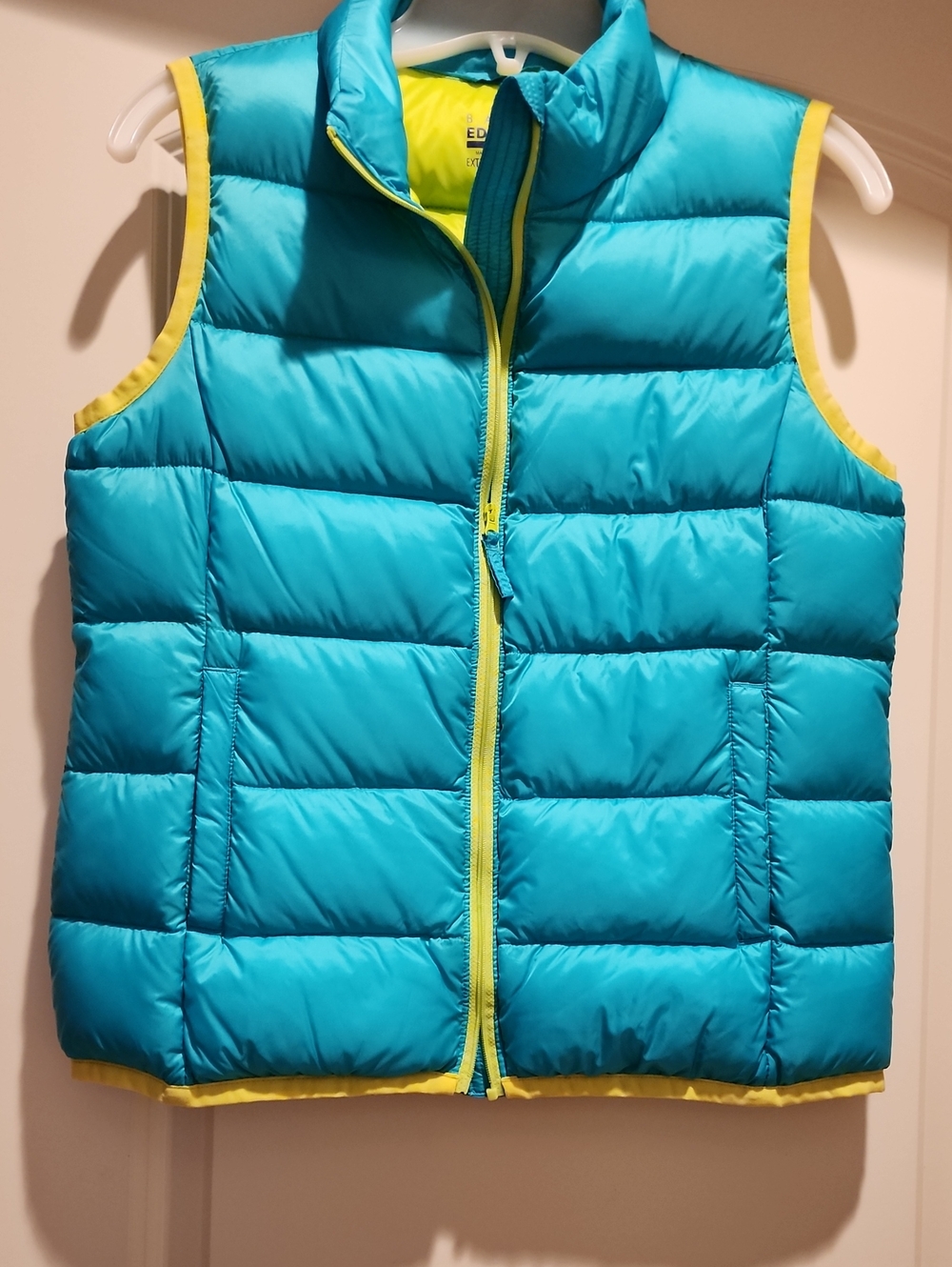 NWT Basic Editions Girls Ultra Light Down Packable Puffer Vest Turquoise XL14/16